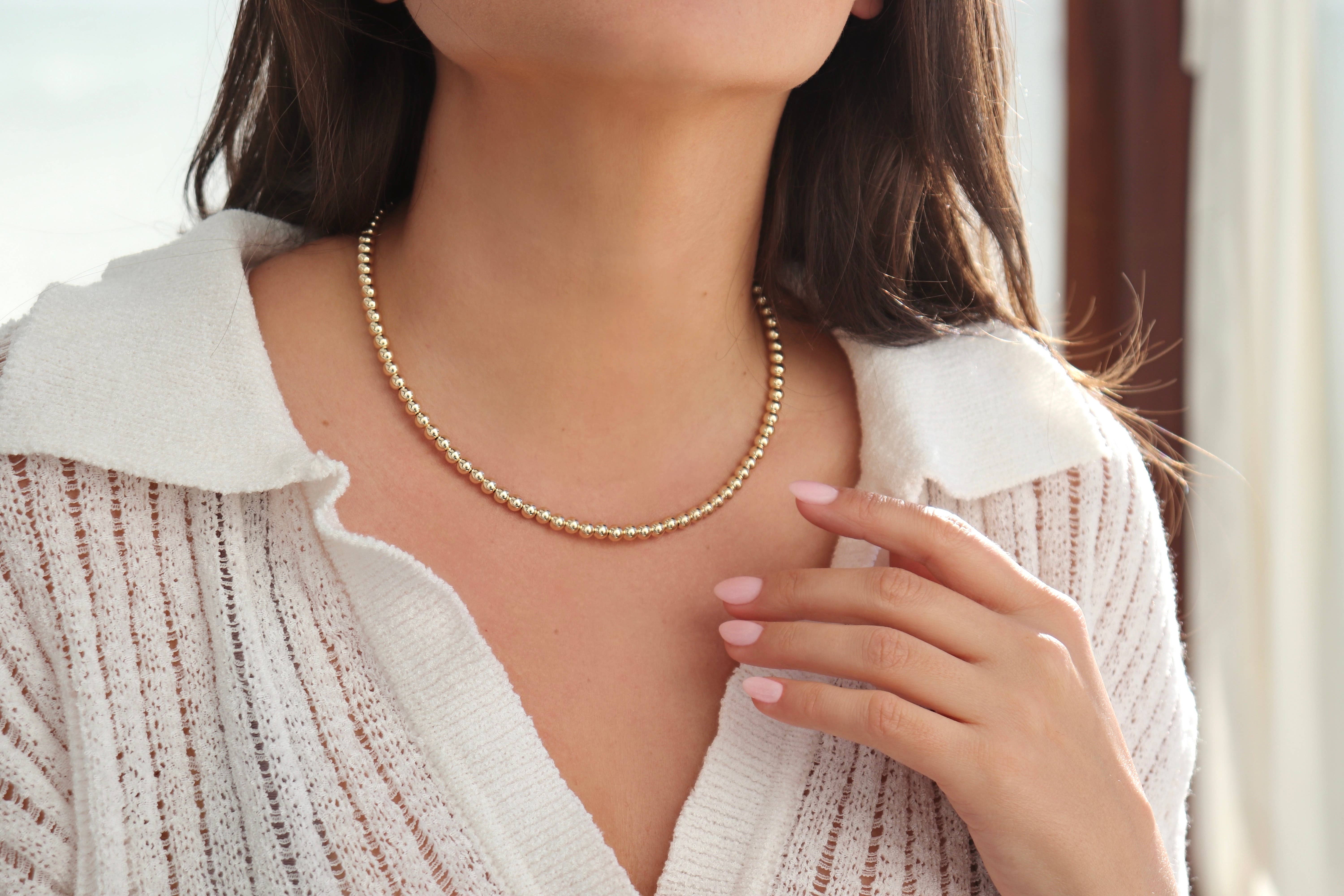 Kaylie Dawn Jewelry - Wholesale Beaded/Pearl Necklace - Jane 14K Gold Filled Classic Gold Beaded Necklace in 5mm4