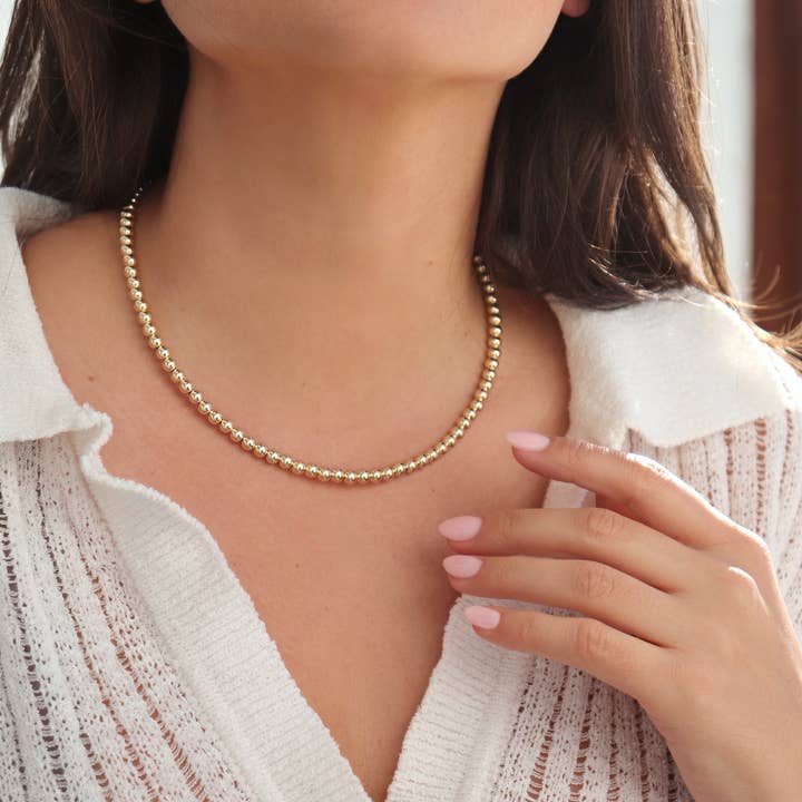 Kaylie Dawn Jewelry - Wholesale Beaded/Pearl Necklace - Jane 14K Gold Filled Classic Gold Beaded Necklace in 5mm4