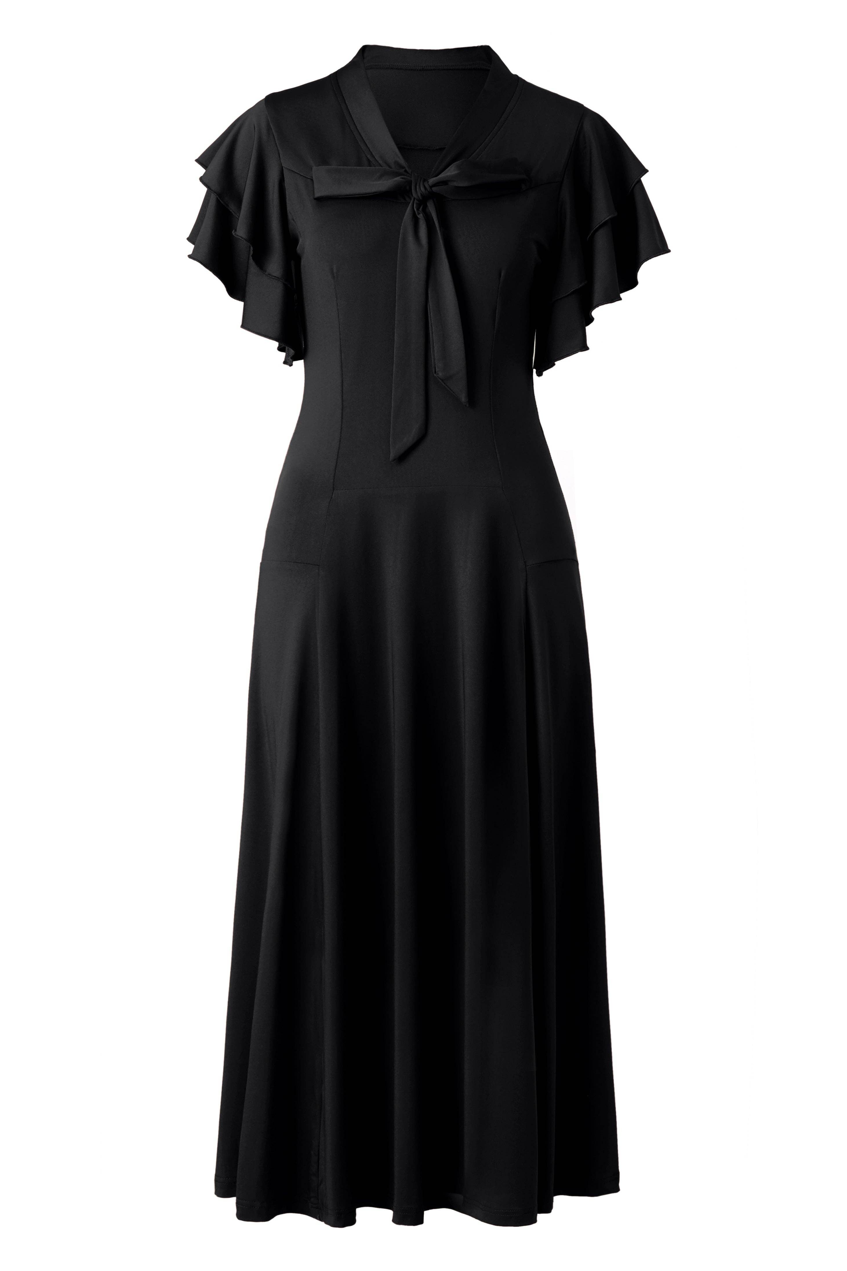 BABEYOND - Wholesale Dress - Women's - Vintage Tie Neck Midi Ruffle Dress3