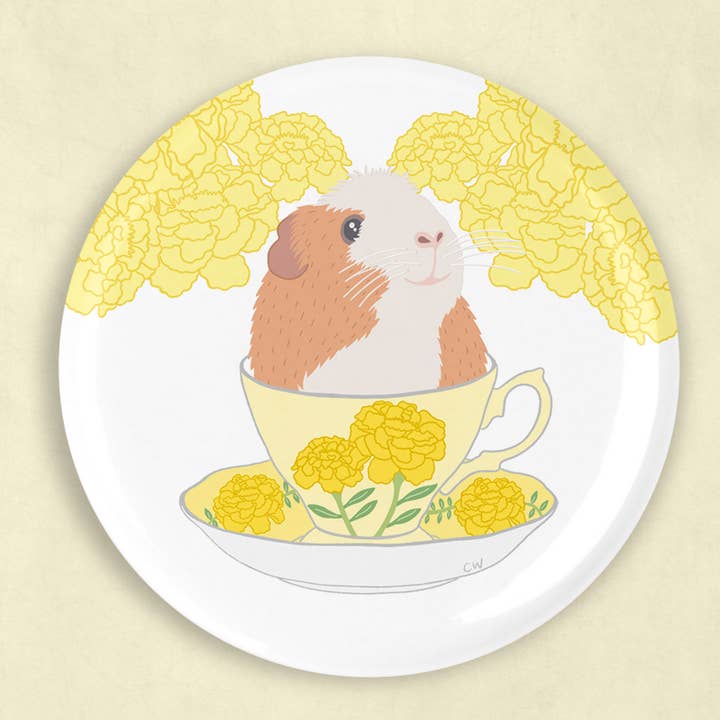 Guinea pig in teacup magnet (2.25 inch diameter) for wholesale by Caroline W Illustration
