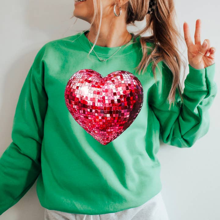 Shoppe SHC – Engroshandel Grafisk Sweatshirt - Dame – Hjerte Diskokugle Sweatshirt | Serigrafi Sweatshirt14