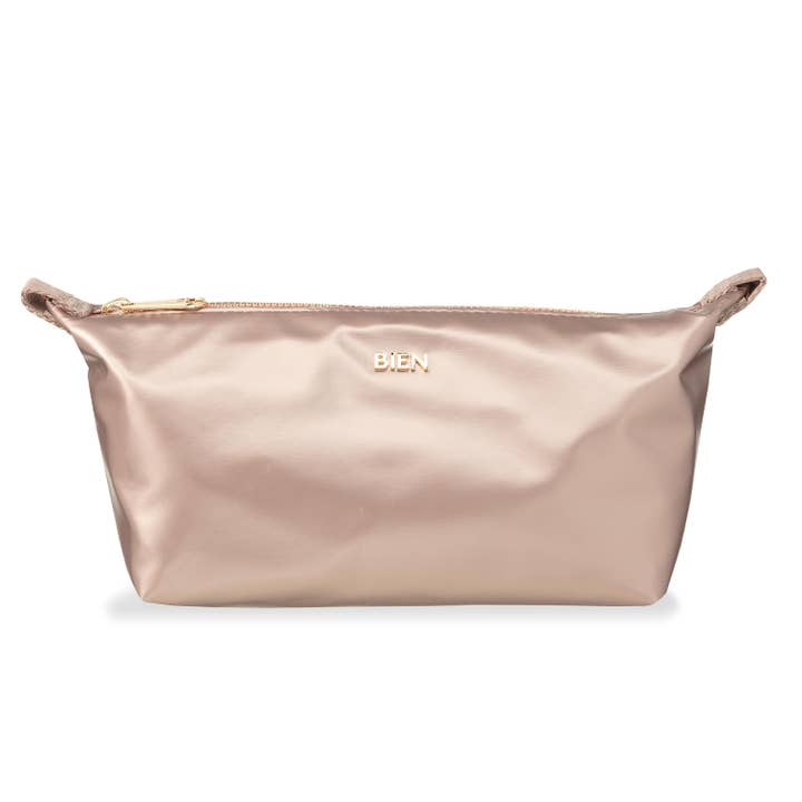 2402-18B - Soft-Touch Metallic Large Cosmetic Pouch in Champagne for wholesale by BIEN moves