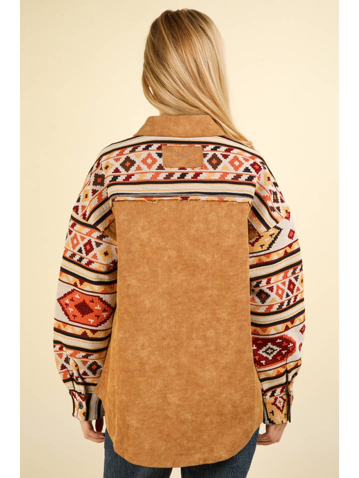 VERY J - Wholesale Jacket - Women's - NJ90328-Aztec Graphic Oversized Button Down Shacket Jacket4