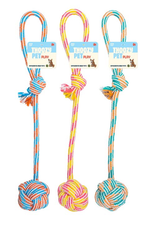 Pet Palette Distribution - Wholesale Pet Rope Toy - Dog - ThoozyPet Ball Tug Rope Dog Toy with Handle Blue / Red 17"2