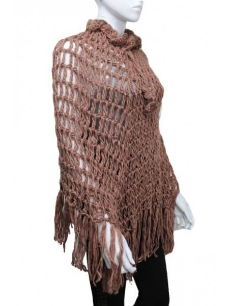Cap Zone - Wholesale Poncho - Women's - Crochet Cage Hand Knit Poncho