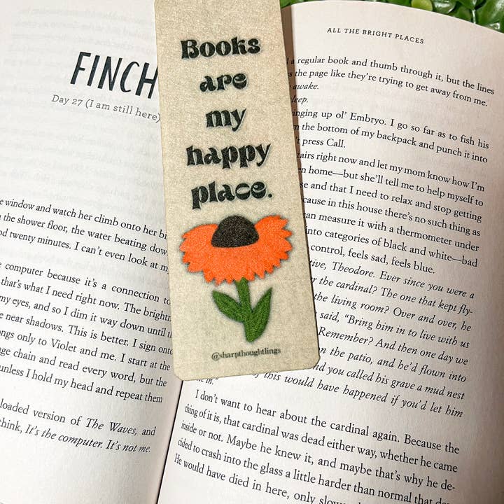 Sharp Thoughtlings - Wholesale Bookmark - Books Are My Happy Place Felt Bookmark