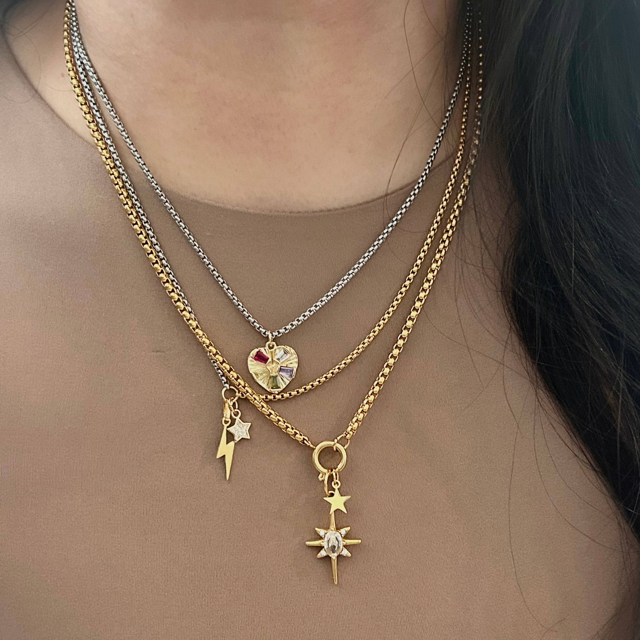 Amady Jewelry - Wholesale Pendant/Charm Necklace - Thunder and star charm pendant necklace two tone silver gold5