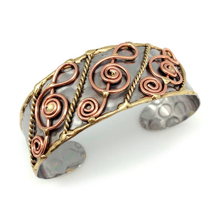 Mixed Metal Cuff Bracelet - Treble Clefs for wholesale by Anju Jewelry
