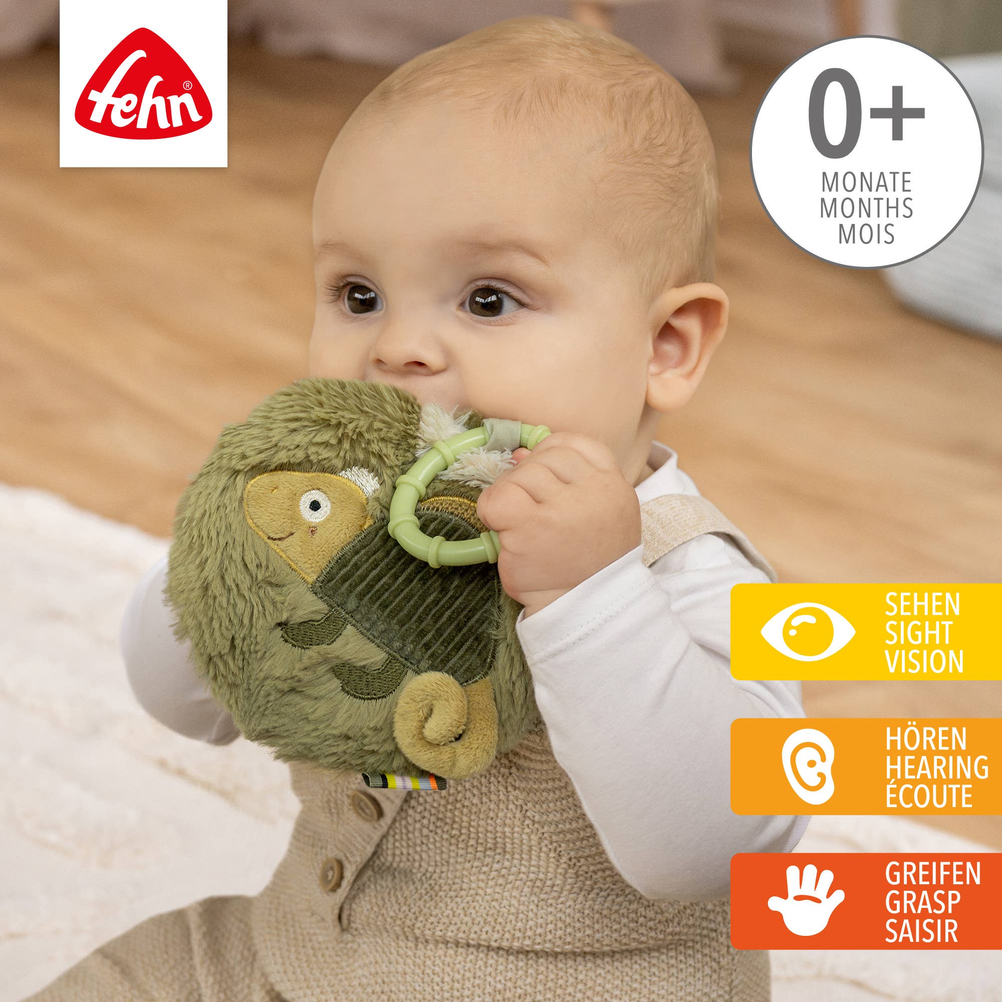 Fehn – Großhandel Buch zum Thema Babys & Kleinkinder (0–2 Jahre) – Stoffbuch Chamäleon - Fühlbuch mit Tier-Motiven1