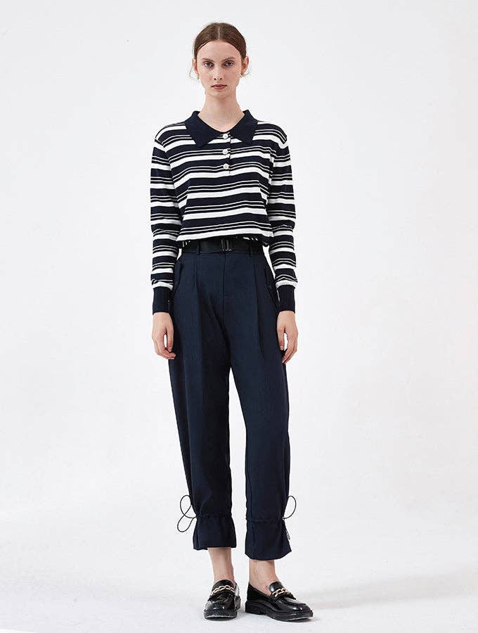 Navy Drawstring Carrot Fit Casual Trousers for wholesale on Faire3