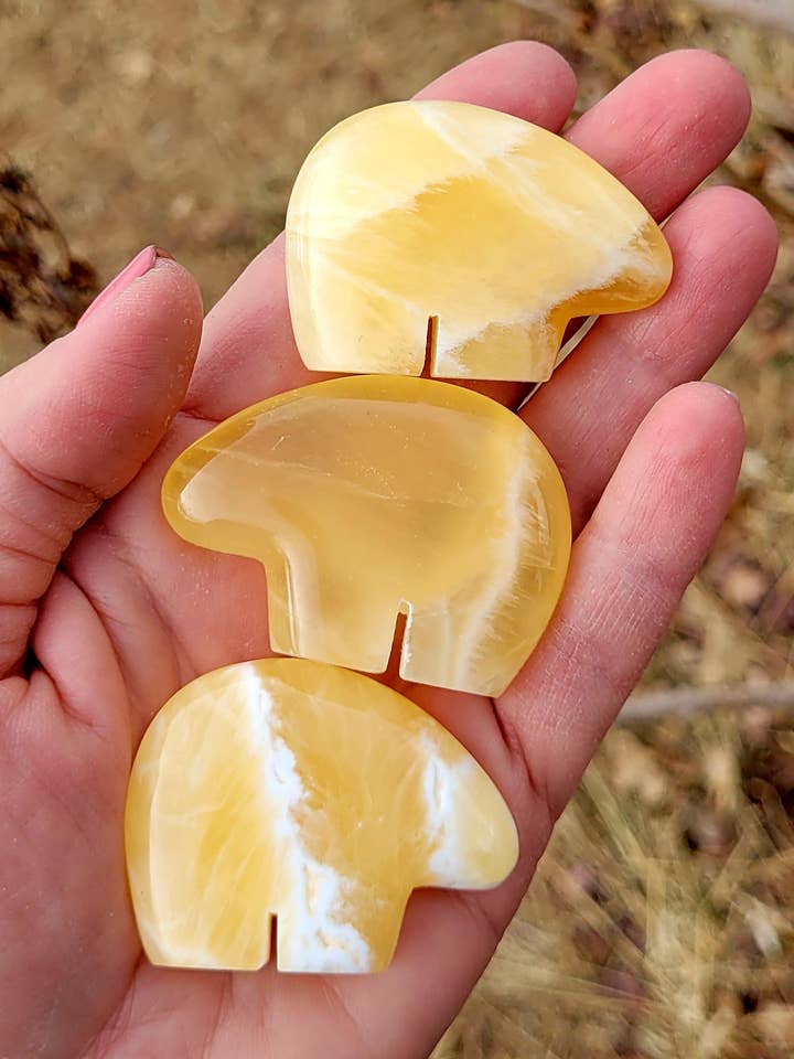 Yellow Honeycomb Calcite Bear for wholesale by ZARDENIA