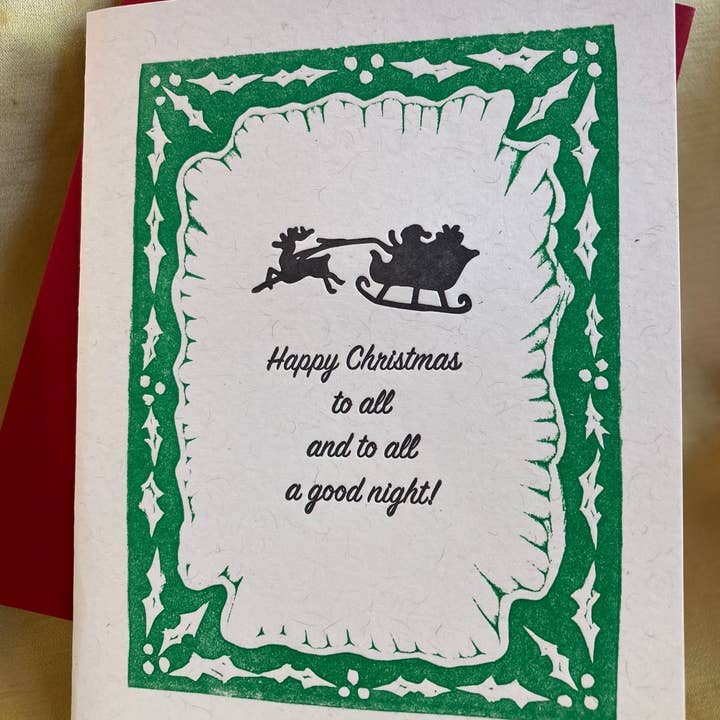 Santa Sleigh Christmas card for wholesale by Deep Ink Letterpress
