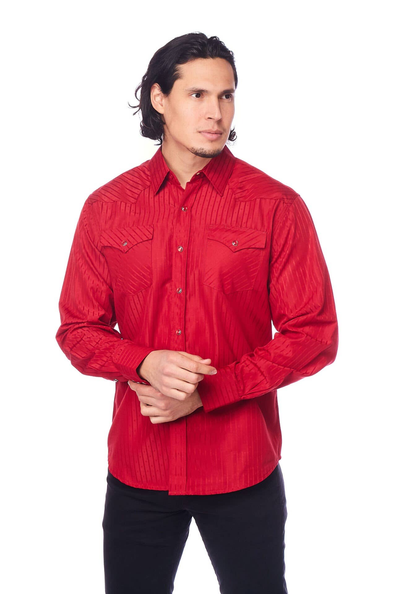 Rodeo Clothing - Wholesale Button Down Shirt - Men's - Men's long sleeve western cotton/poly yarn-dyed plain shirts17