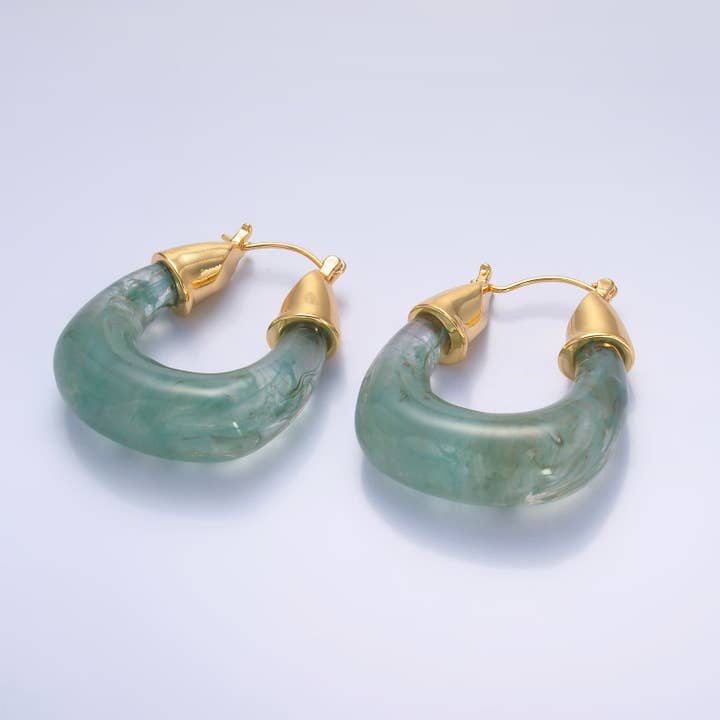 Simply Jewels - Wholesale Hoop Earrings - Gold Classic Gold Quartz Resin Crystal Chunky Hoops EA-0185 to EA-01944
