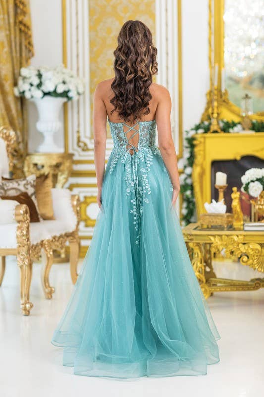 Dancing Queen Dress - Wholesale Gown - Women's - Applique Bodice and Glitter Overlay Prom Dress1