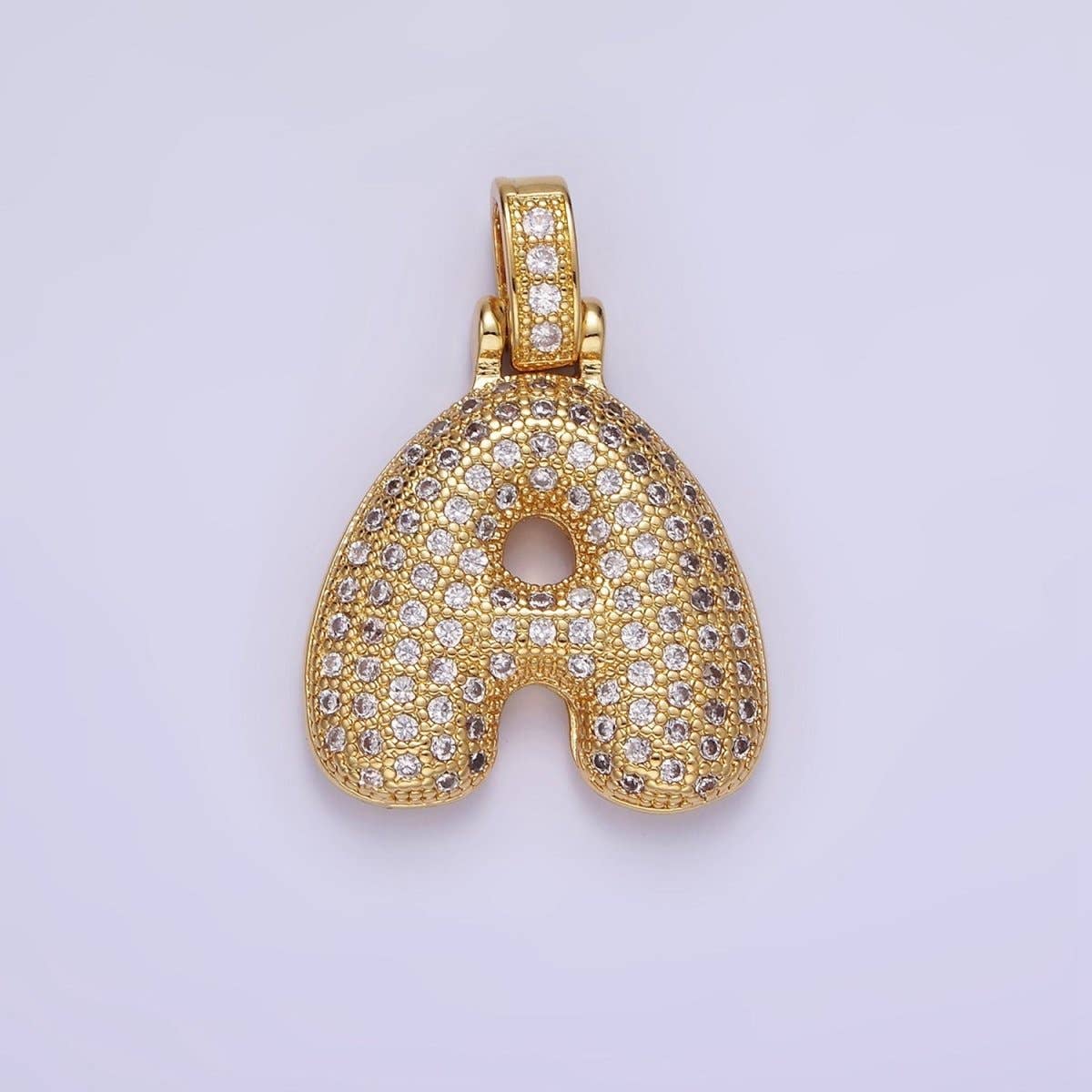 Aim Eternal - Wholesale Individual Charm/Pendant - 14K Gold Filled 20mm Micro Paved Balloon Bubble Initial Letter Pendant | A1197-A12090