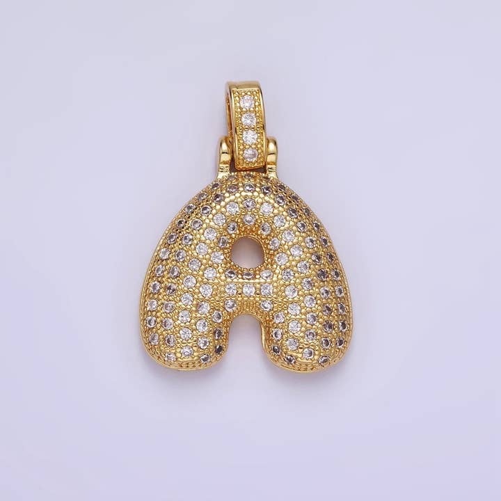 Aim Eternal - Wholesale Individual Charm/Pendant - 14K Gold Filled 20mm Micro Paved Balloon Bubble Initial Letter Pendant | A1197-A1209