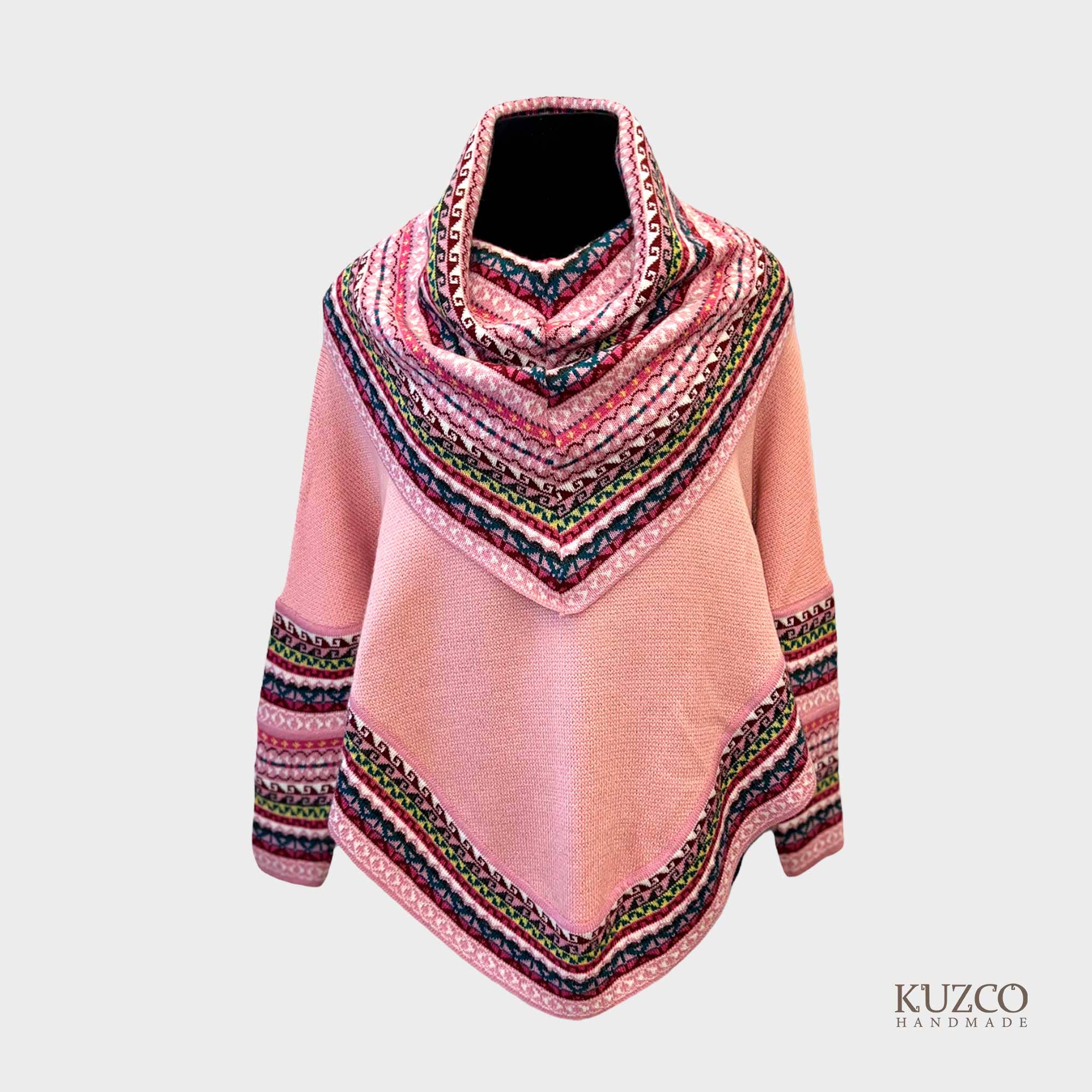KuzcoHandmade - Wholesale Poncho - Women's - Alpaca Cowl Neck Poncho with Ethnic Pattern, Elegant & Cozy8