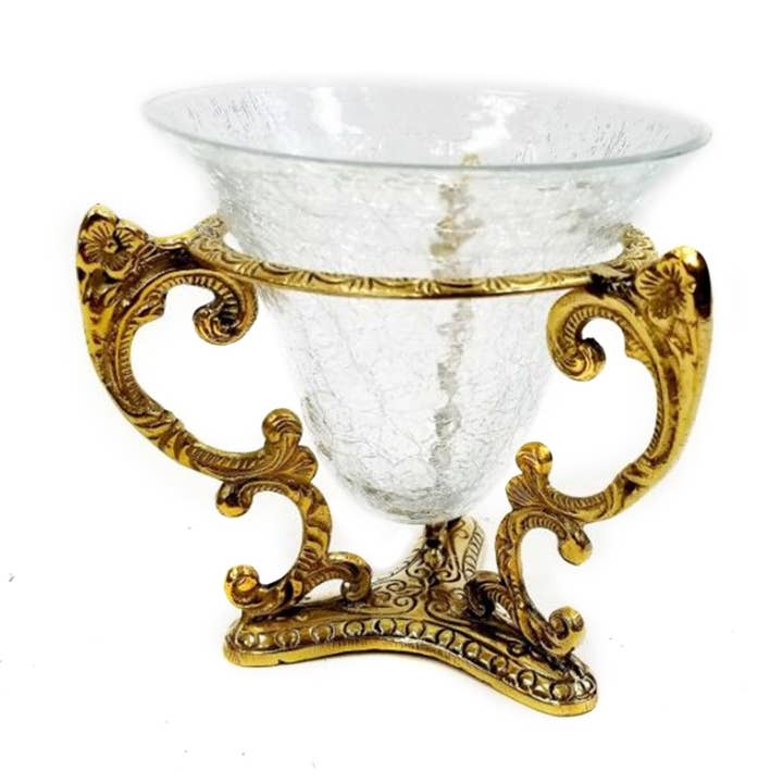 Solid Brass Golden Potpourri Stand Container with Crackle for wholesale by India Overseas Trading Corporation
