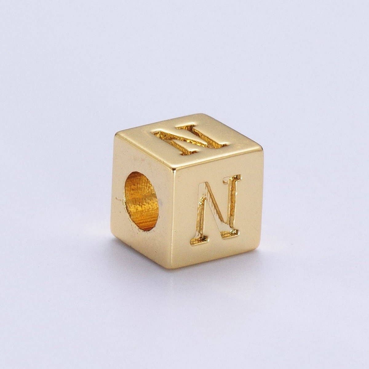 Aim Eternal - Wholesale Individual Charm/Pendant - Gold Initial Letter Alphabet 6.2mm Block Beads Charm Connector For Jewelry Making Component Supply A-A1145-A-A115713
