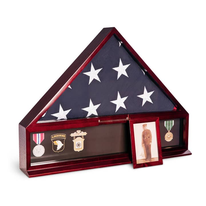 BeyBerk International - Wholesale Flag - Cherry Wood Military Flag and Medal Display Case