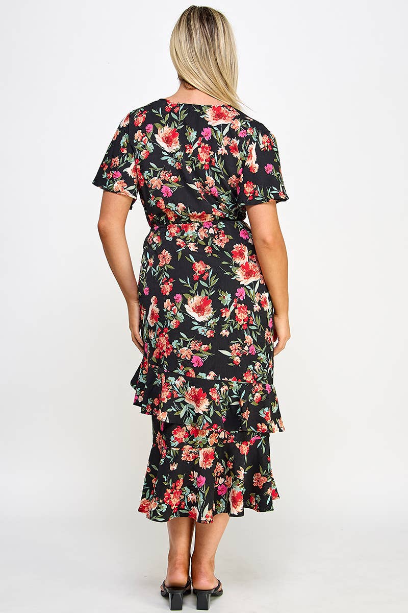 Haute Fox Plus Size & Contemporary – Engroshandel Kjole - Dame – Midikjole med flæser i store størrelser - SS2466P-D3