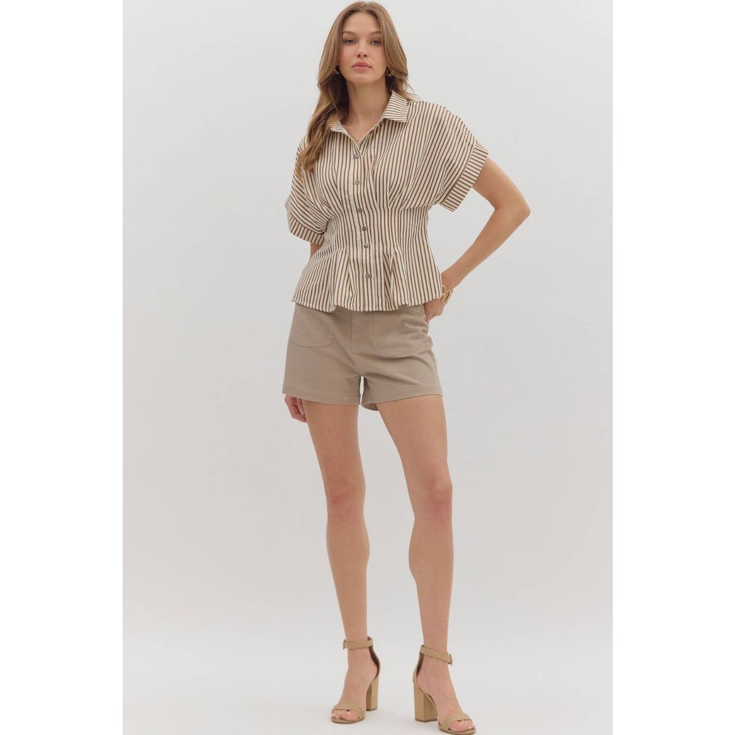 STYLE USA - Wholesale Tunic - Women's - Stripe collar button front pleated top11