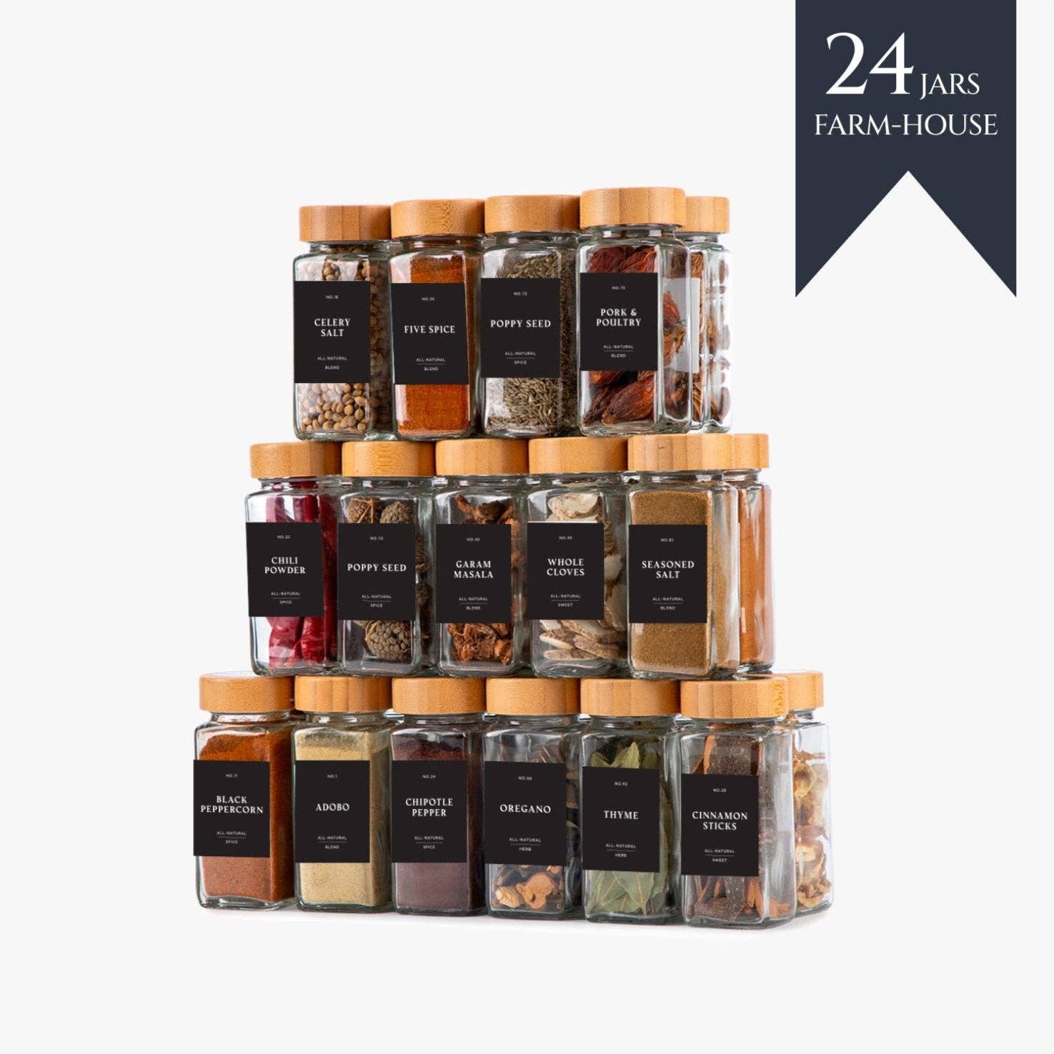 Finessy - Wholesale Jar - SPICE JARS WITH LABEL BAMBOO LID0