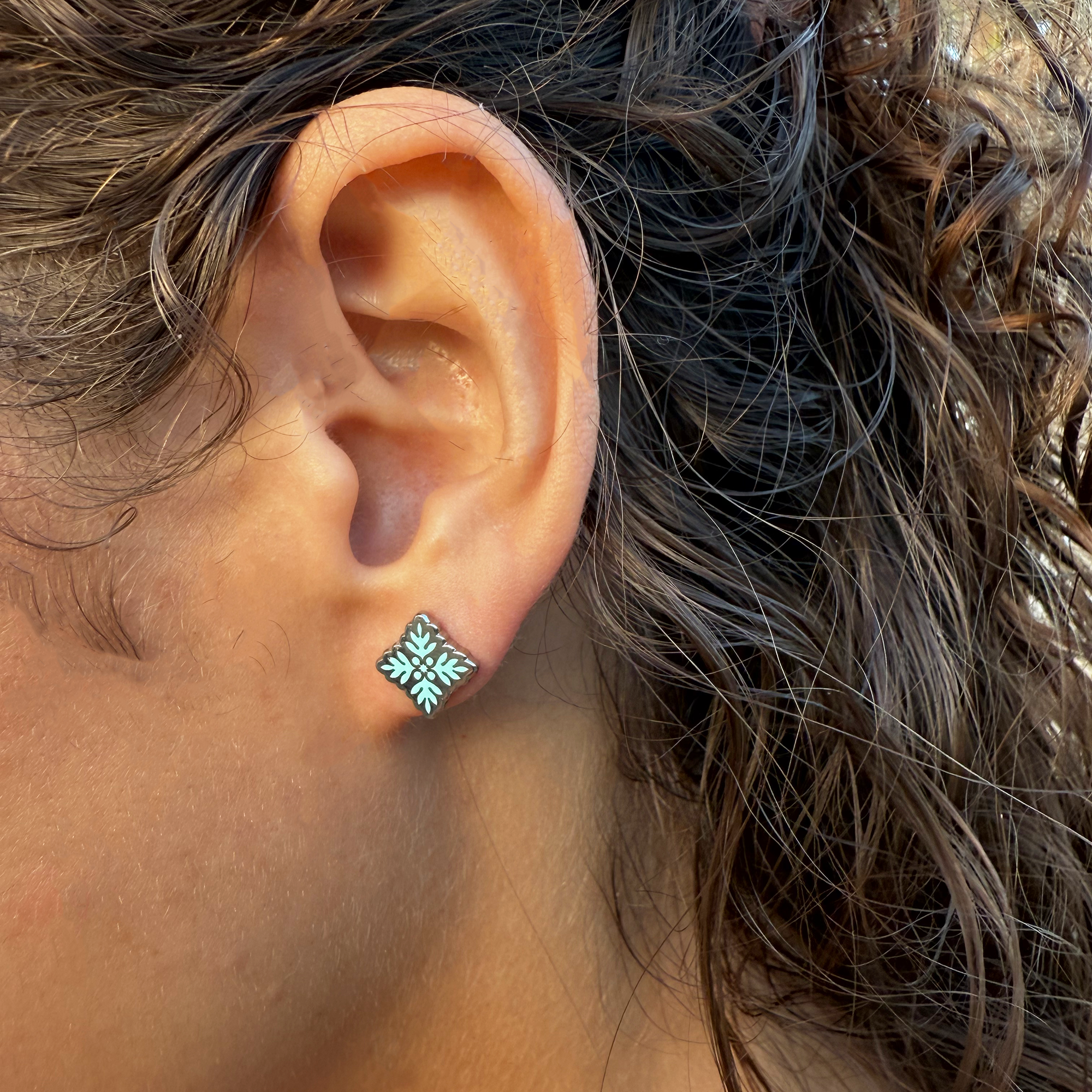 Debby Sato Designs - Wholesale Stud/Post Earrings - 'Ulu (Breadfruit) Ulu Quilt Teal Stud Earrings1