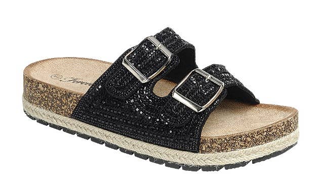 Andrea Bijoux – Großhandel Sandalen – Damen – Espadrille-Basis aus Kork mit glänzender Schnalle0
