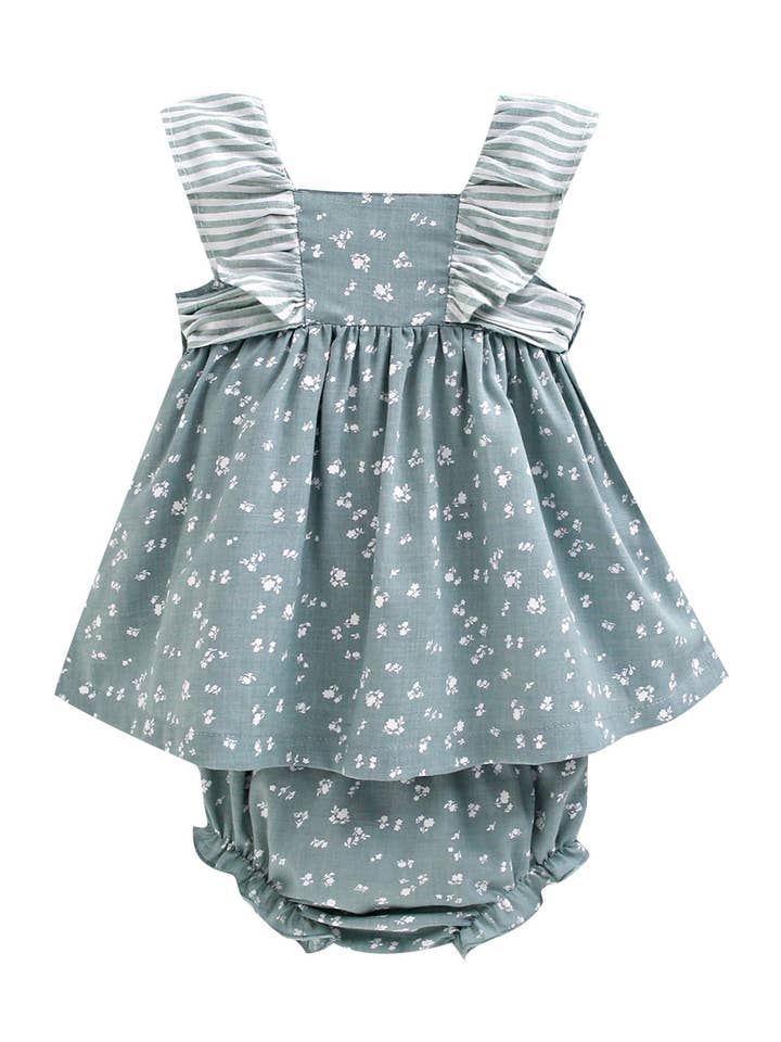 Robe bébé 6-24m vert/blanc volants + culotte BGV96575 pour la vente par Newness Kids