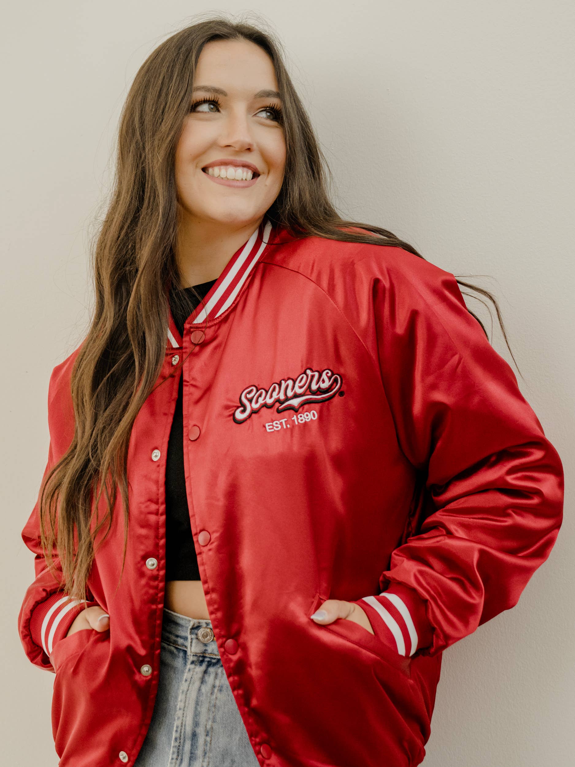 LivyLu - Wholesale Varsity/Baseball Jacket - Women's - OU Sooners Embroidered Satin Jacket2