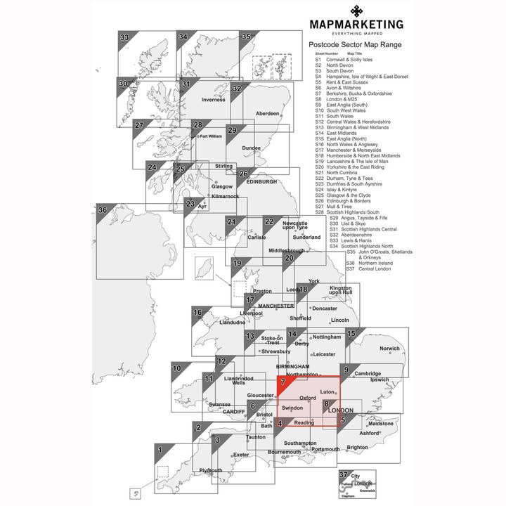 Map Marketing Limited - Wholesale Map - Berkshire, Buckinghamshire and Oxfordshire Postcode Wall Map1