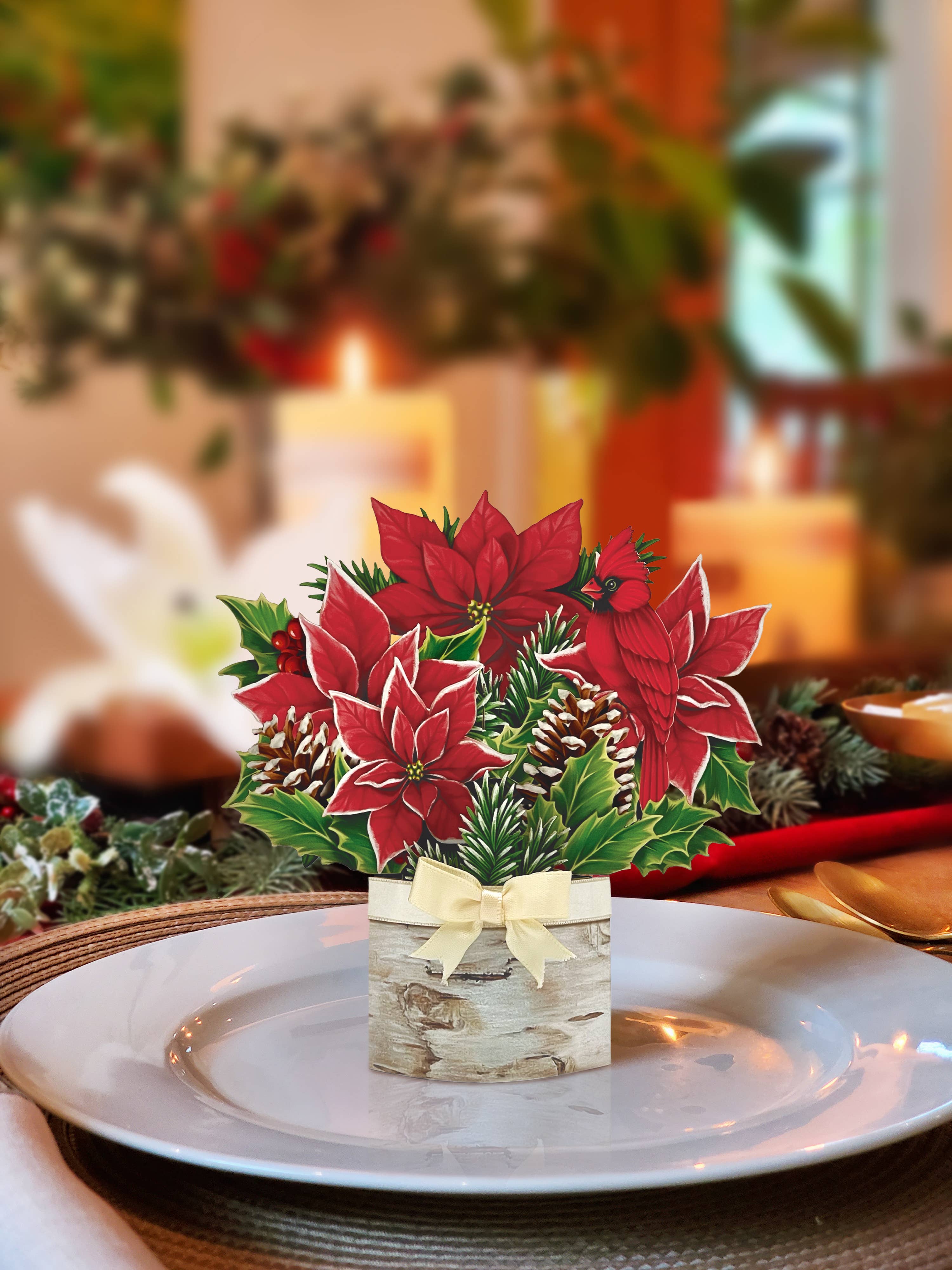 FreshCut Paper LLC - Wholesale Christmas Card - Mini Birch Poinsettia (10 Pop-up Greeting Cards)4