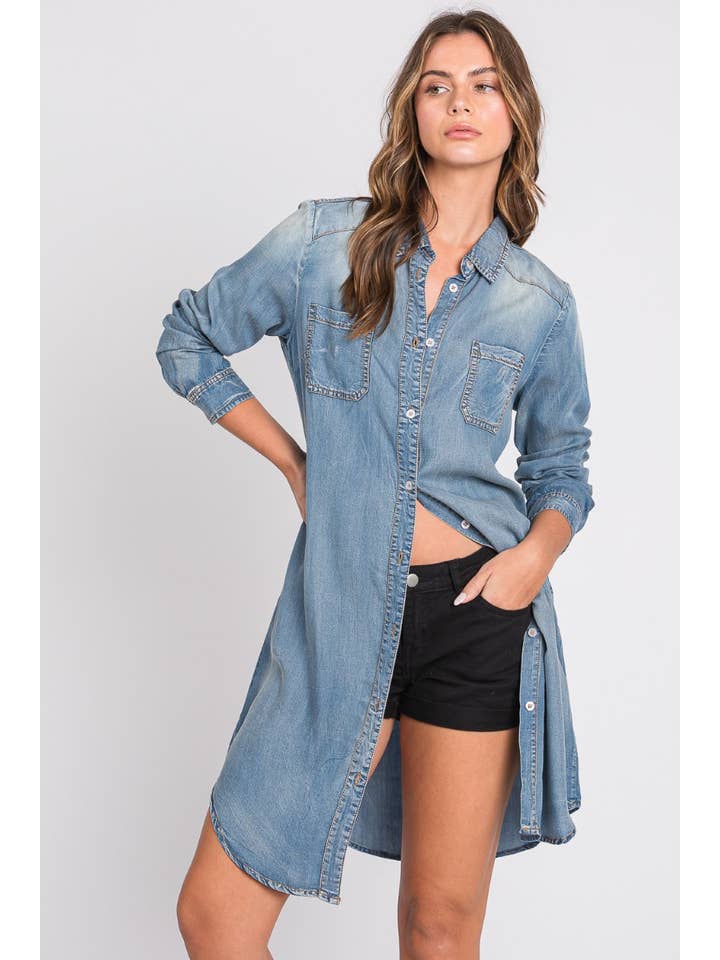 ZiA Apparel - Wholesale Dress - Women's - Washed Shirts Denim Dress 4