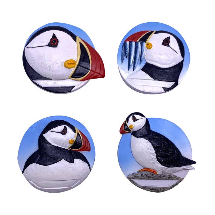 Nauticalia – wholesale Ornament – Puffin Head Magnets, 6cm, 4 assorted