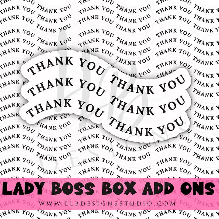 BW Thank You Curve | Autocollants d'emballage | Image de marque commerciale | Autocollants pour petites boutiques | Numéro d'autocollant : S0379 | Prêt à expédier pour la vente par LLB Designs Studio