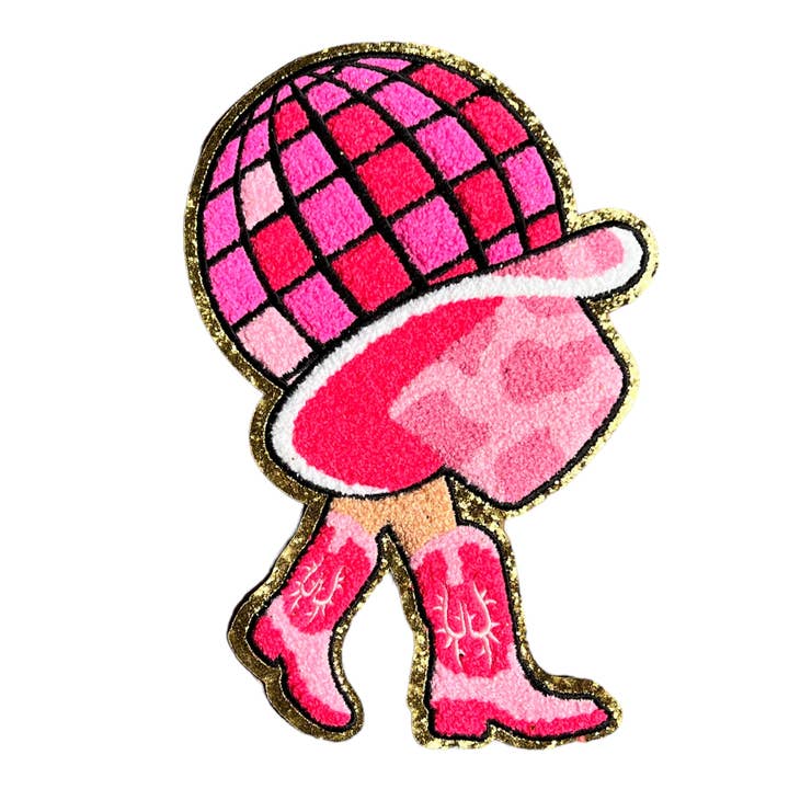 Pink Disco Ball Nashville Cowboy Hat Iron On chenille Patch for wholesale by Dilworth Road