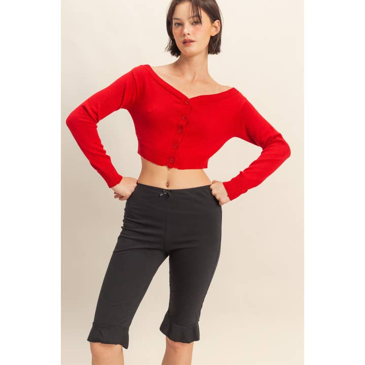 Double Zero - Wholesale Knit Sweater - Women's - Off The Shoulder Long Sleeve Crop Sweater Top1