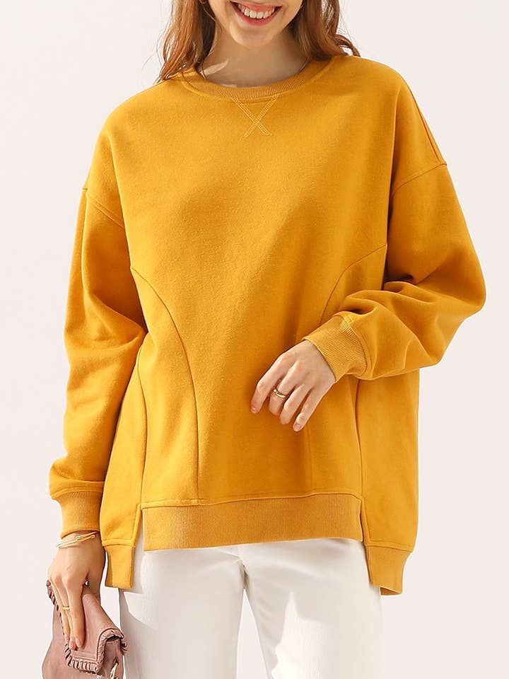 Rosa Clothing - Wholesale Sweatshirt - Women's - Irregular hem round neck oversized sweatshirt
