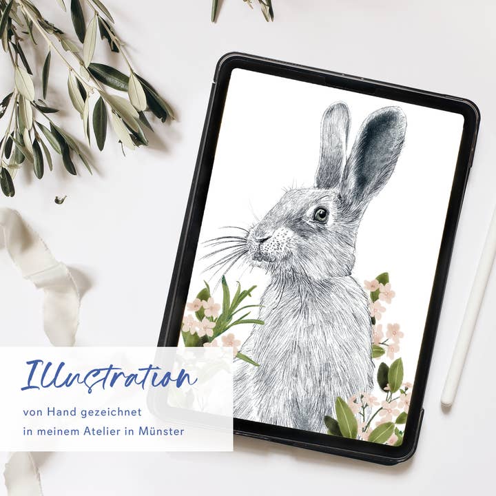 Wildblumen Atelier - Wholesale Easter Card - Easter card Bunny with pink flowers Happy Easter, FSC paper2