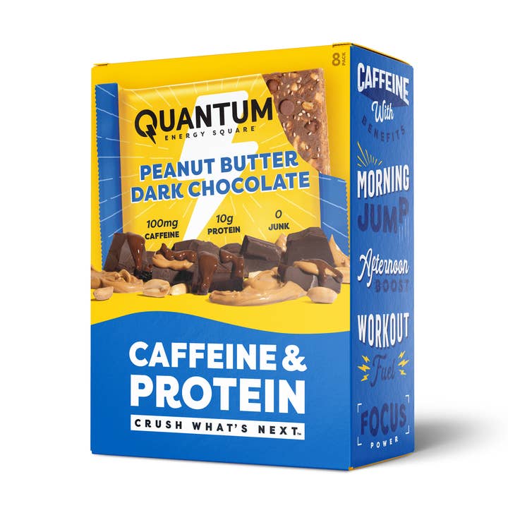 Peanut Butter Dark Chocolate, Caffeine & Protein Bar for wholesale by Quantum Energy Square