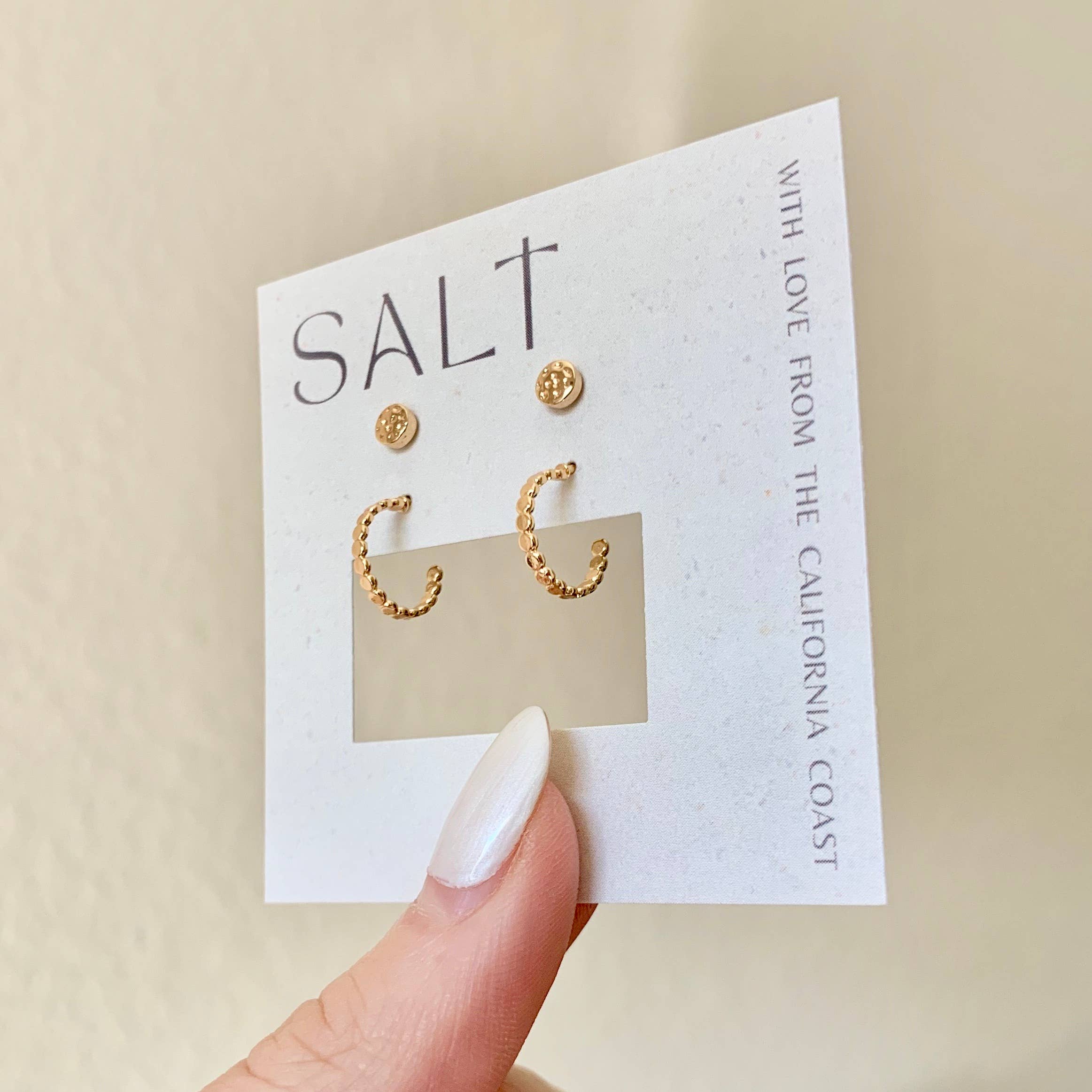 SALT by Sarah Curtis - Wholesale Stud/Post Earrings - EVERYDAY HOOP & STUD SET | gold dainty stud post earrings 2