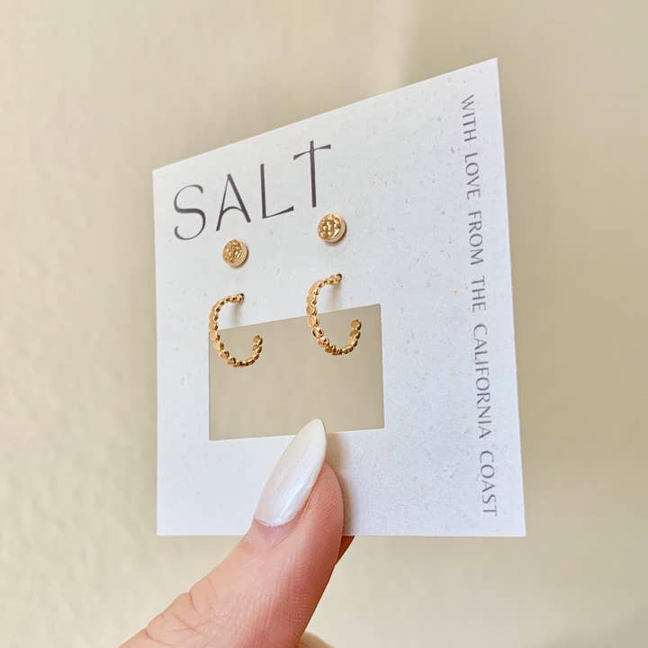 SALT by Sarah Curtis - Wholesale Stud/Post Earrings - EVERYDAY HOOP & STUD SET | gold dainty stud post earrings 2