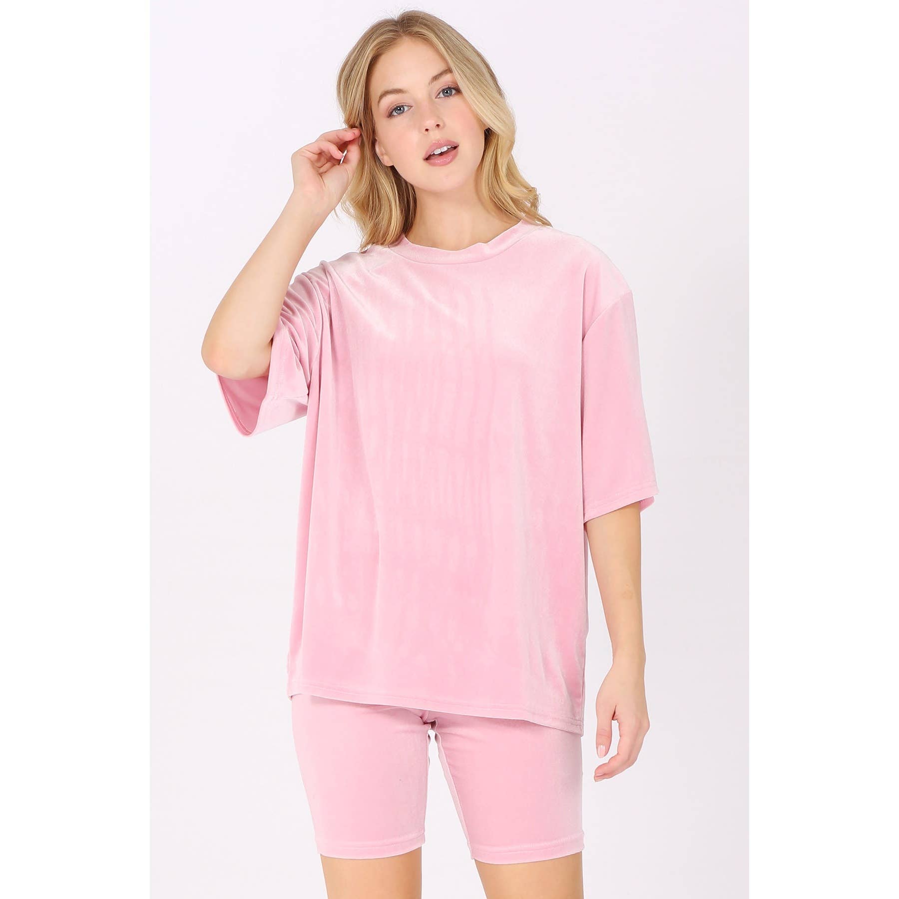 UP CLOTHING - Wholesale Lounge Set - Women's - Velour Oversized T-Shirt and Biker Shorts Set6