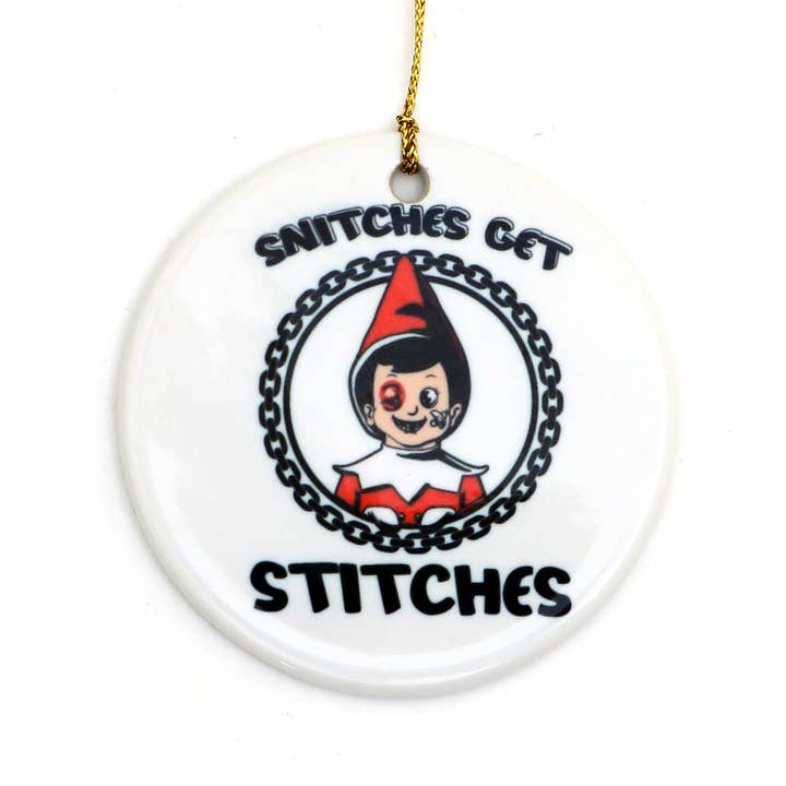 Lenny Mud – Großhandel Verzierung – Snitches Get Stitches Ornament, Elf, lustiges Weihnachtsfest
