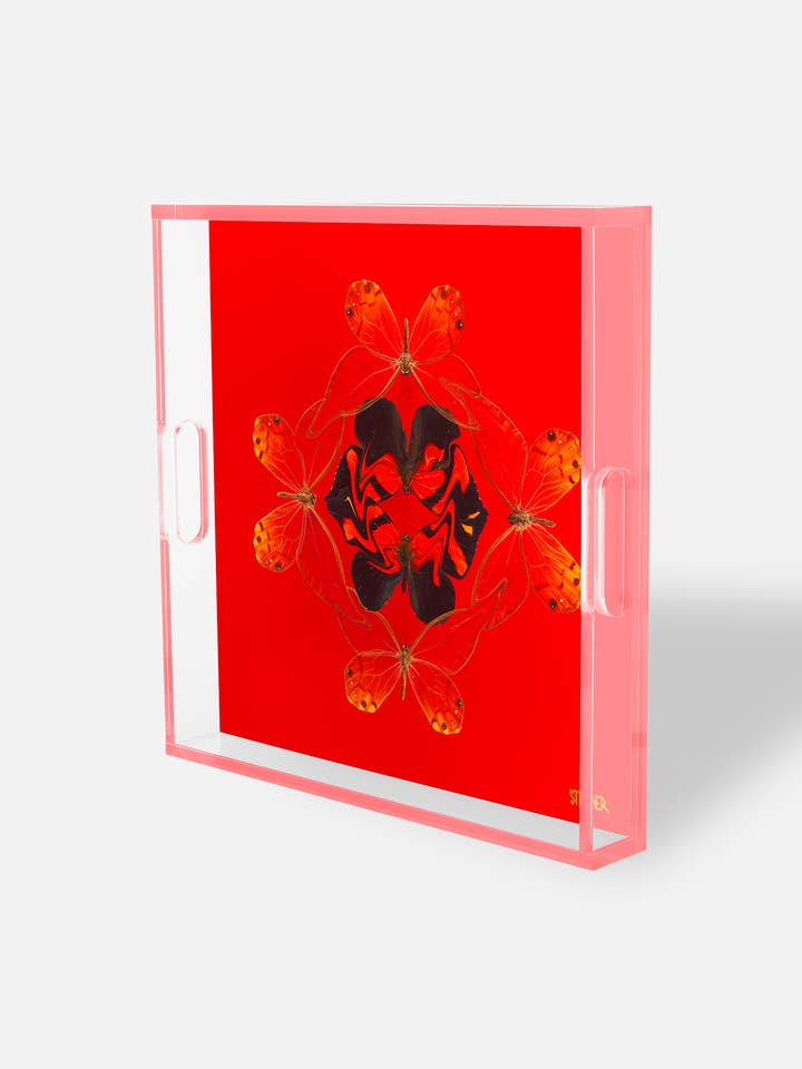 Red Butterfly Acrylic Tray – Enchained Laughter for wholesale by David Stesner ArtHouse