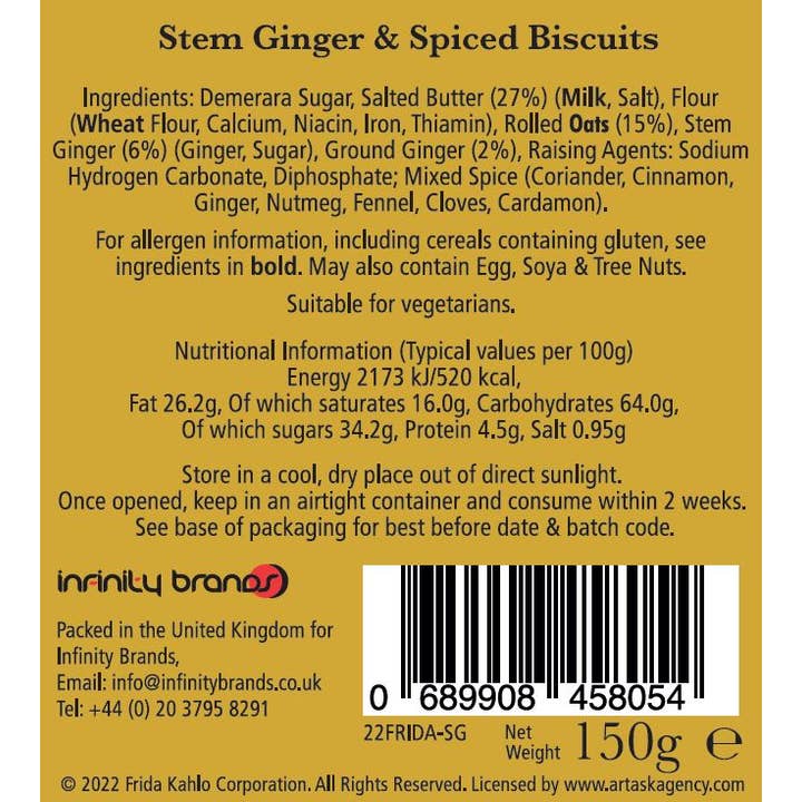 Infinity Brands - Wholesale Cookie - Frida Kahlo Fiery Spiced Ginger Biscuits Gift Tube