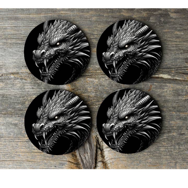 Fantasy Dragon Round Cork Backed Wooden Coasters - Eco-Friendly and Stylish Drink Mats for wholesale by simply creative