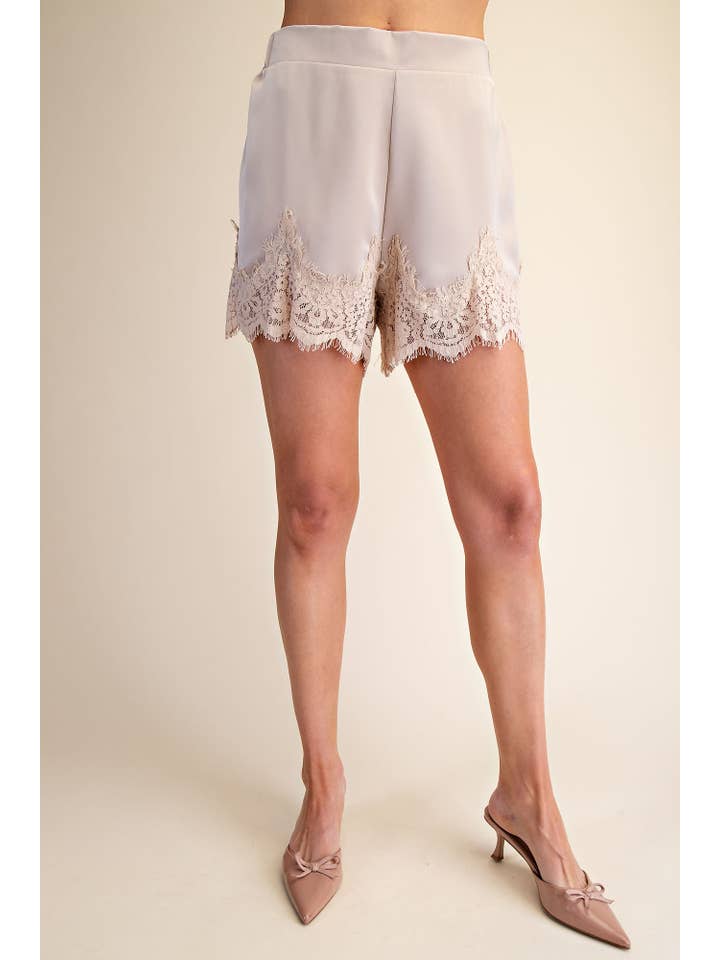 Glam - Wholesale Shorts - Women's - Satin Short With Lace Trim Detail Short10